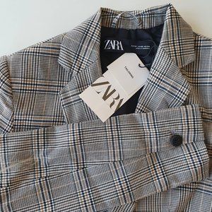 ZARA NWT Tailored Check Blazer Gray 34 US2